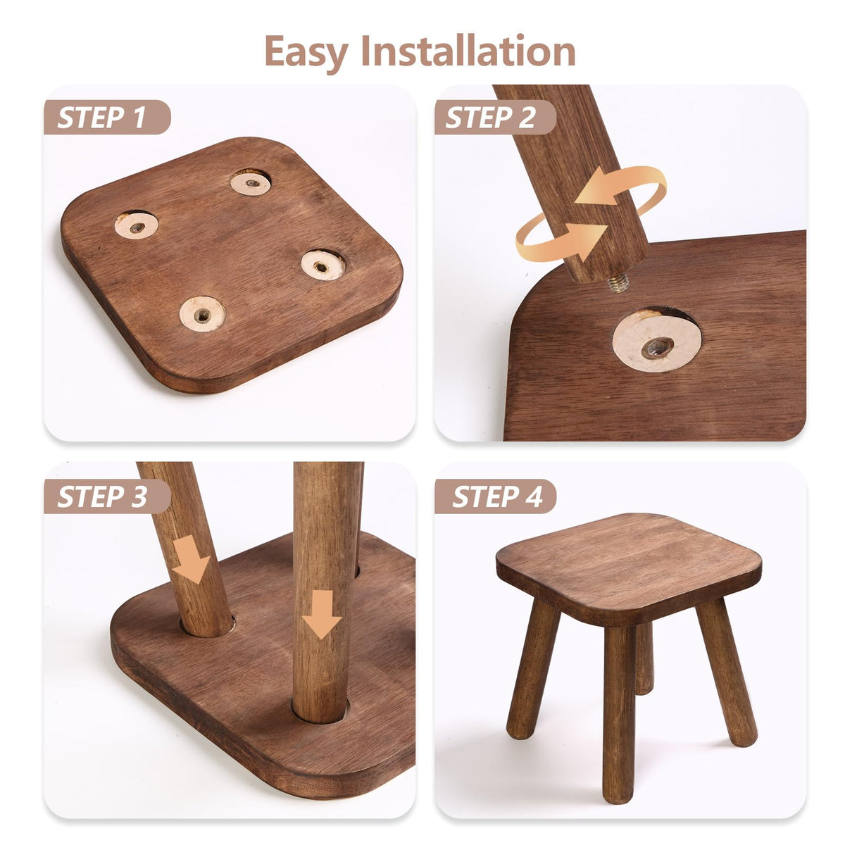 Jurath wooden step stool with foot pads protecting floors during use