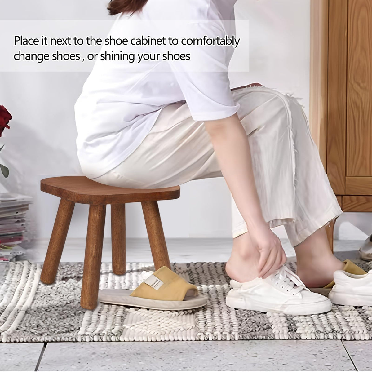 Jurath wooden step stool in the kitchen ready for reach tasks