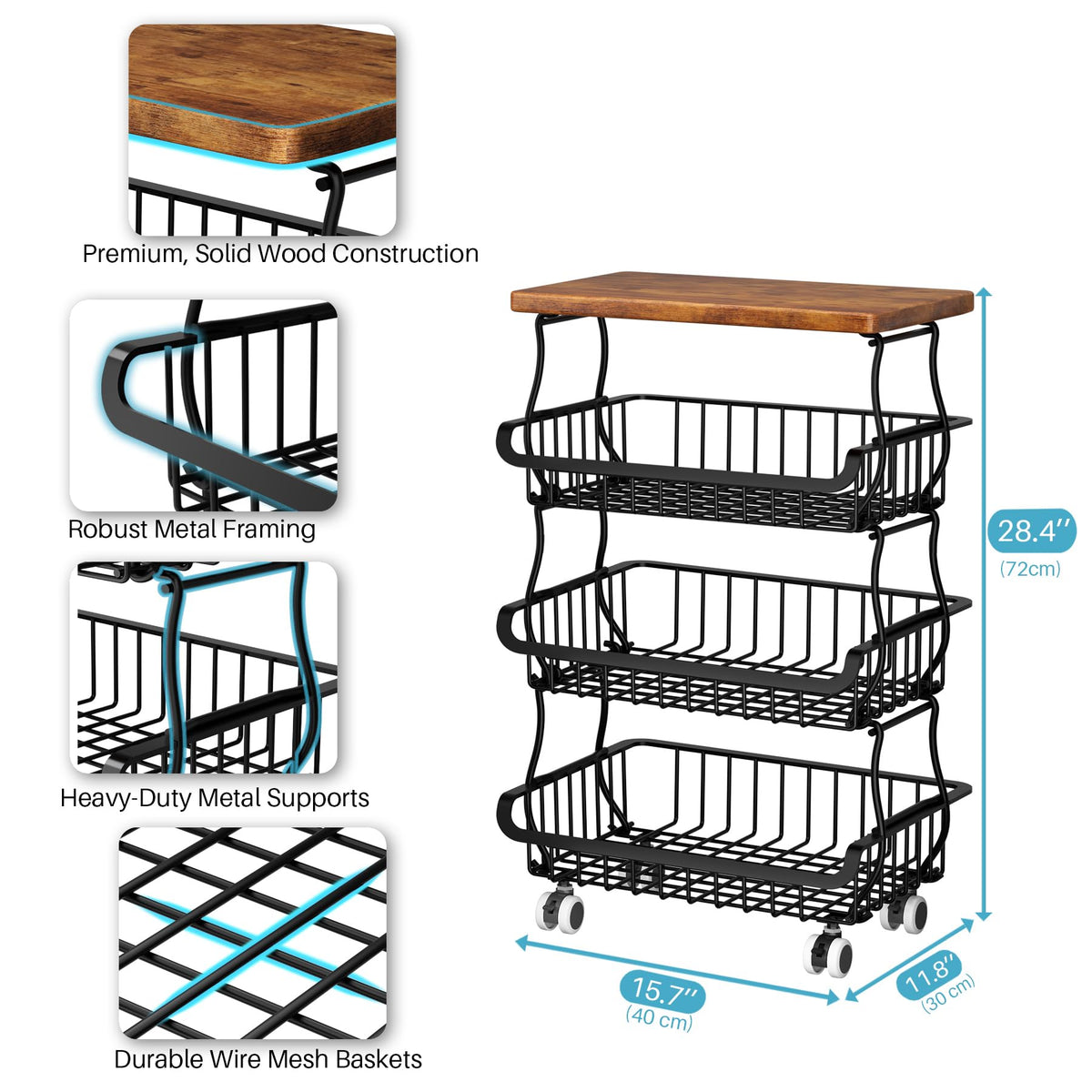 Jusdyrack stackable fruit and vegetable basket for flexible storage