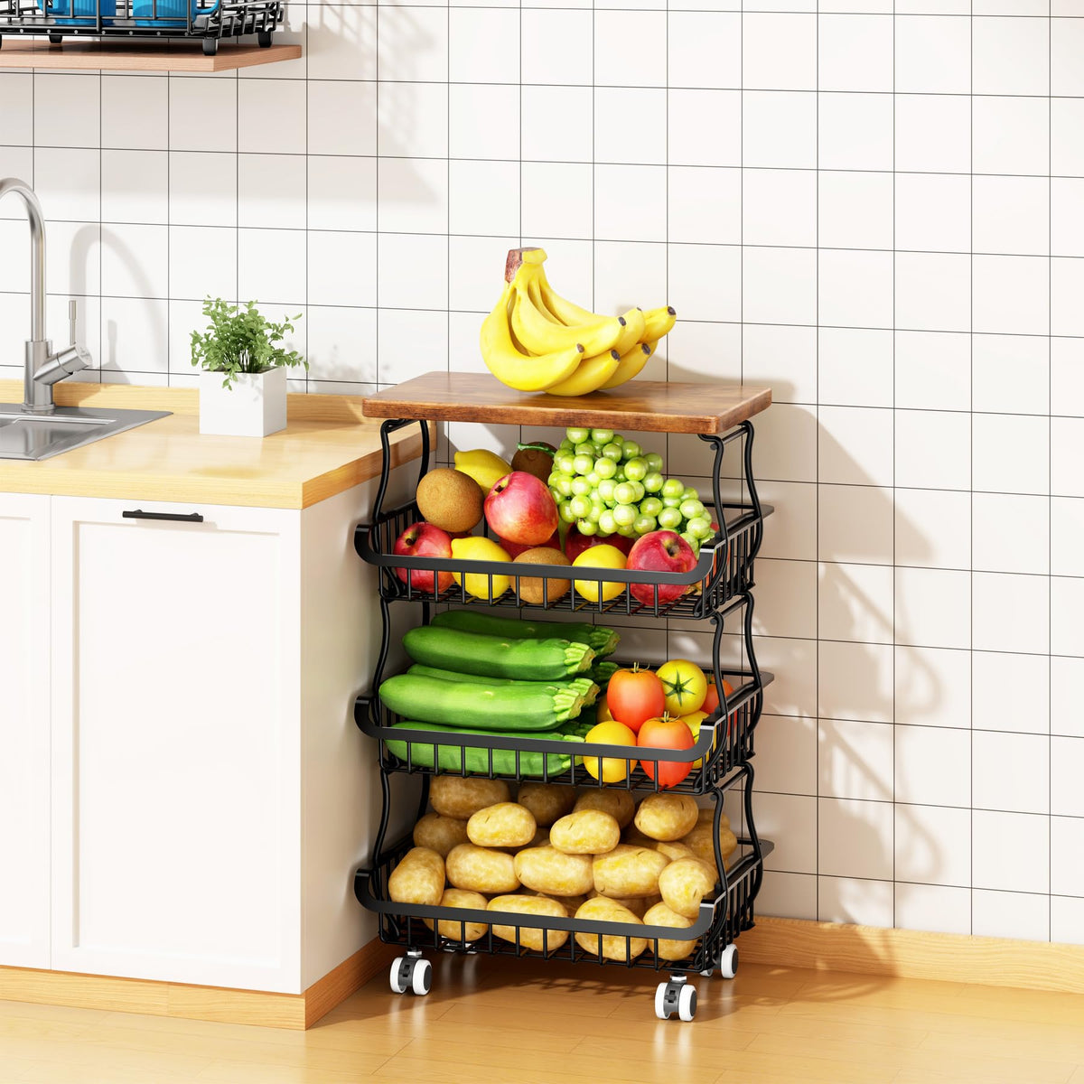 Jusdyrack fits tight spaces beside fridge and on countertops