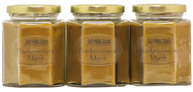 Just Makes Scents frankincense and myrrh candle in an 8oz jar enhances meditation ambiance.