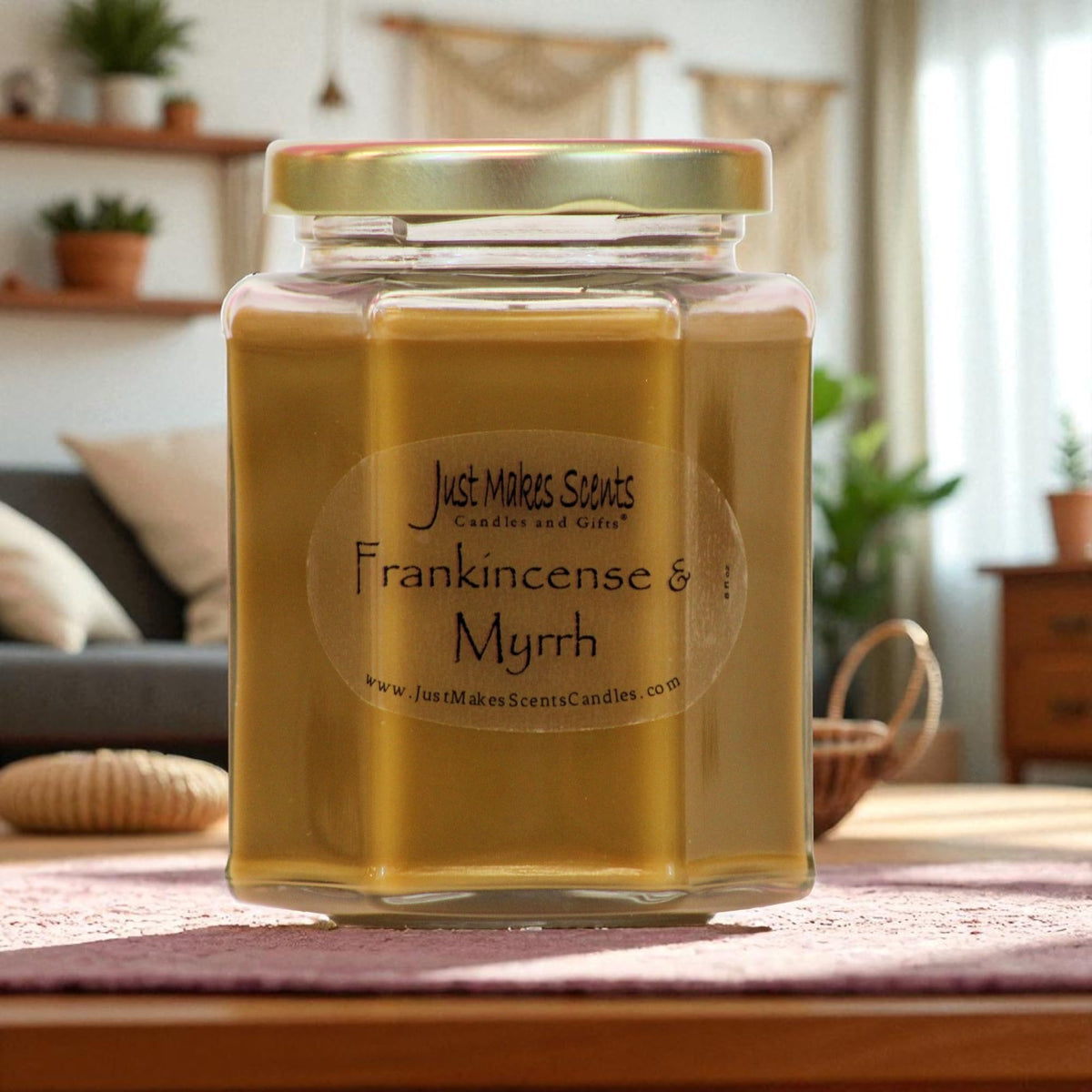 Just Makes Scents close-up jar highlights premium fragrance oils and smoke-free burn.
