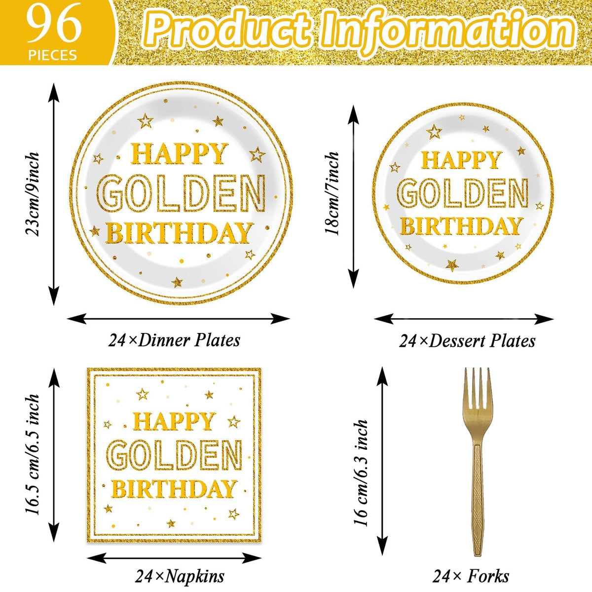 Justforjoyful gold glitter dessert plates 7-inch add sparkle to desserts