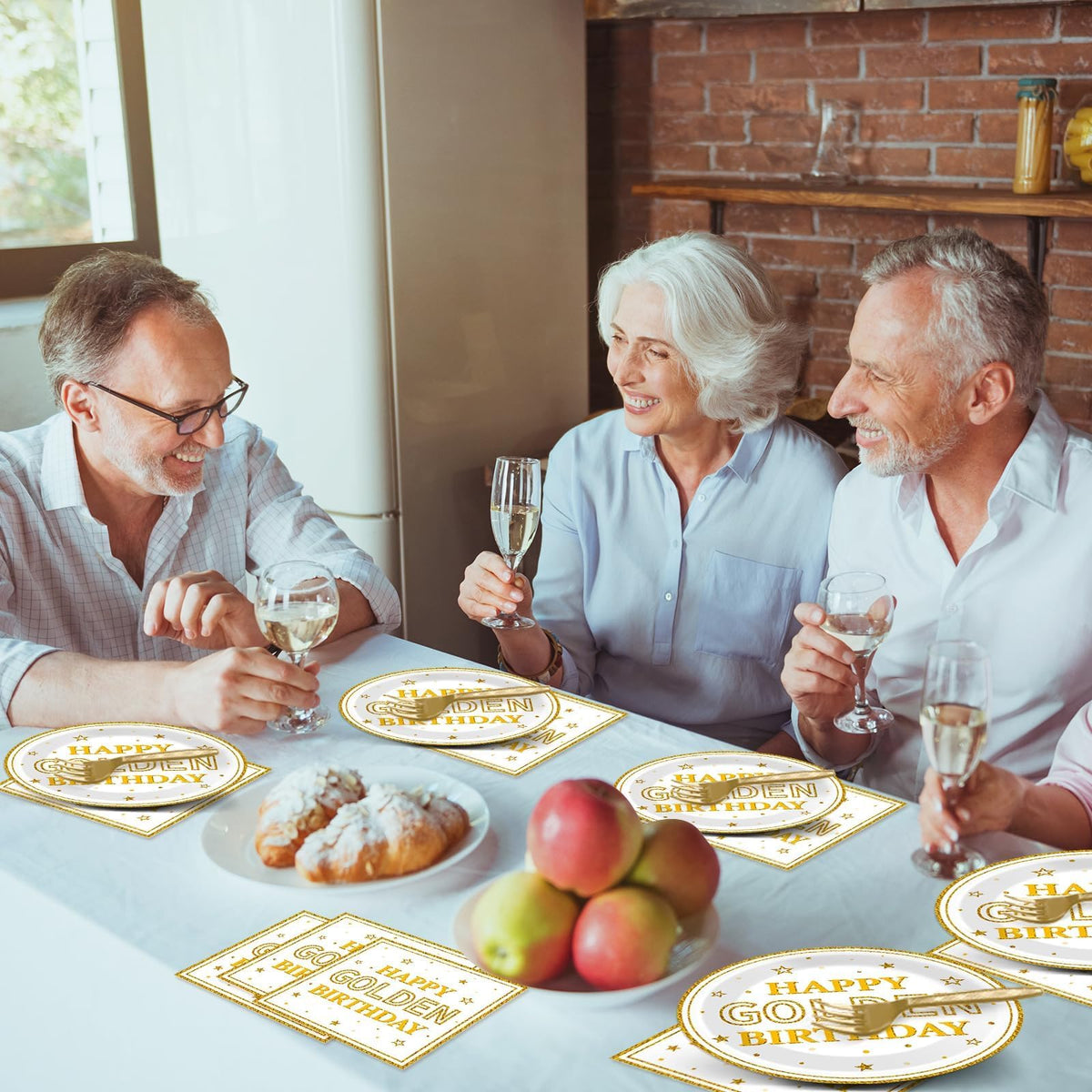 Justforjoyful gold theme tableware display for indoor or outdoor events