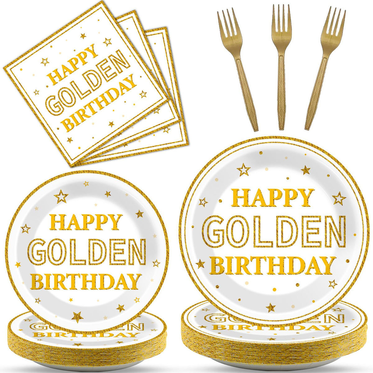 Justforjoyful happy golden birthday dinner plates 9-inch for an elegant setup