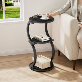 JUSTOGO S-shaped end table in black frame adds chic corner storage