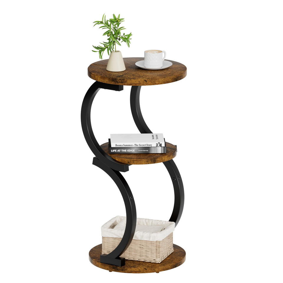 JUSTOGO S-shaped side table top view ideal for tight corners and small spaces
