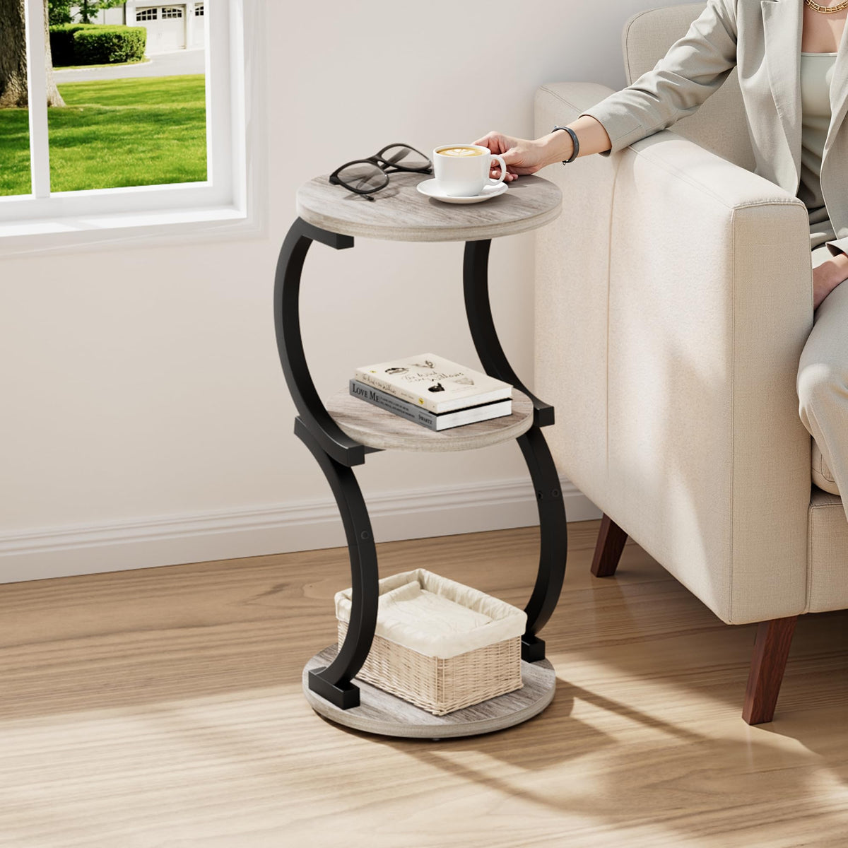 JUSTOGO black metal frame supports a three-tier display in compact spaces.