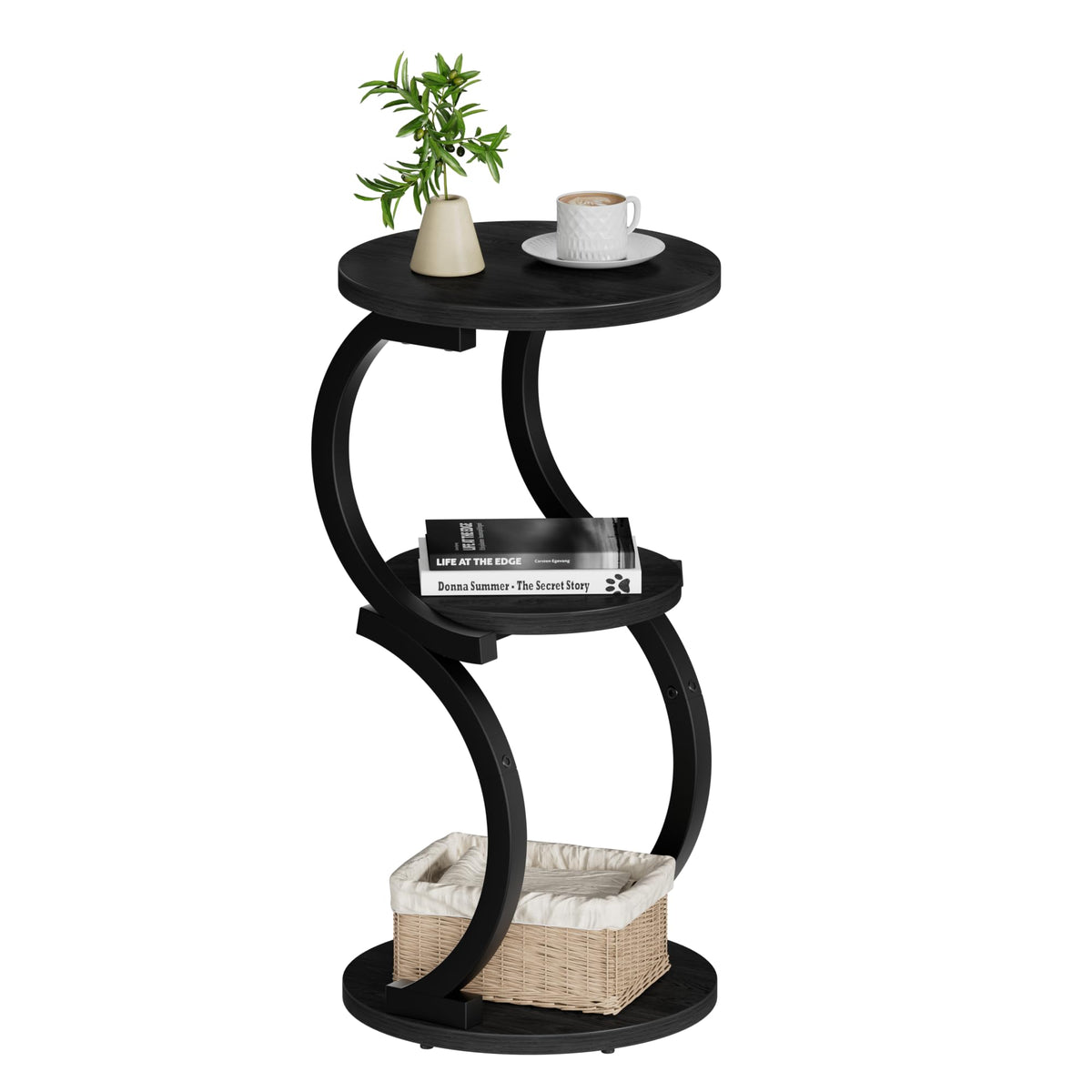 JUSTOGO small round table with wood top and black frame for stylish corners