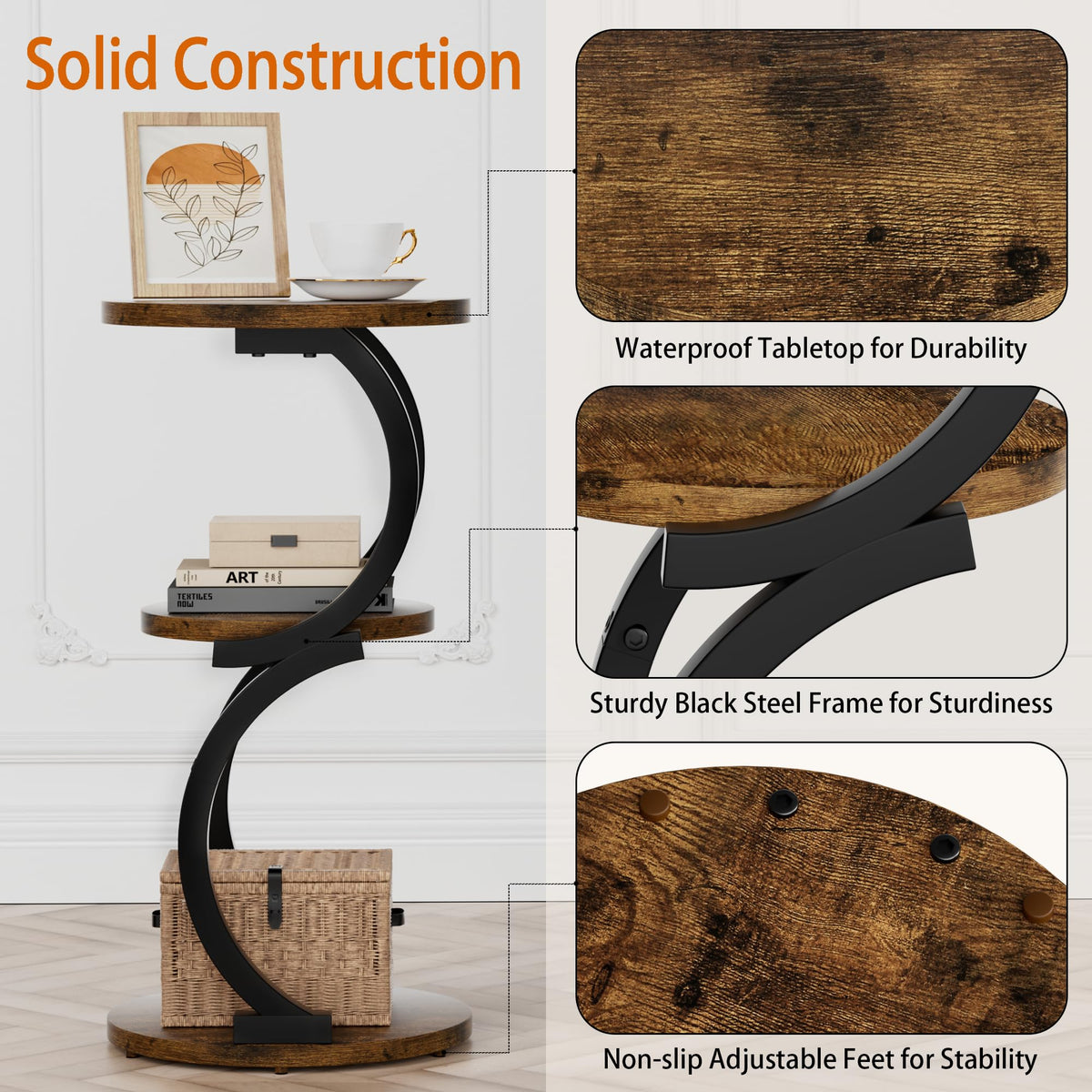 JUSTOGO sturdy round table with steel pipes for durable use