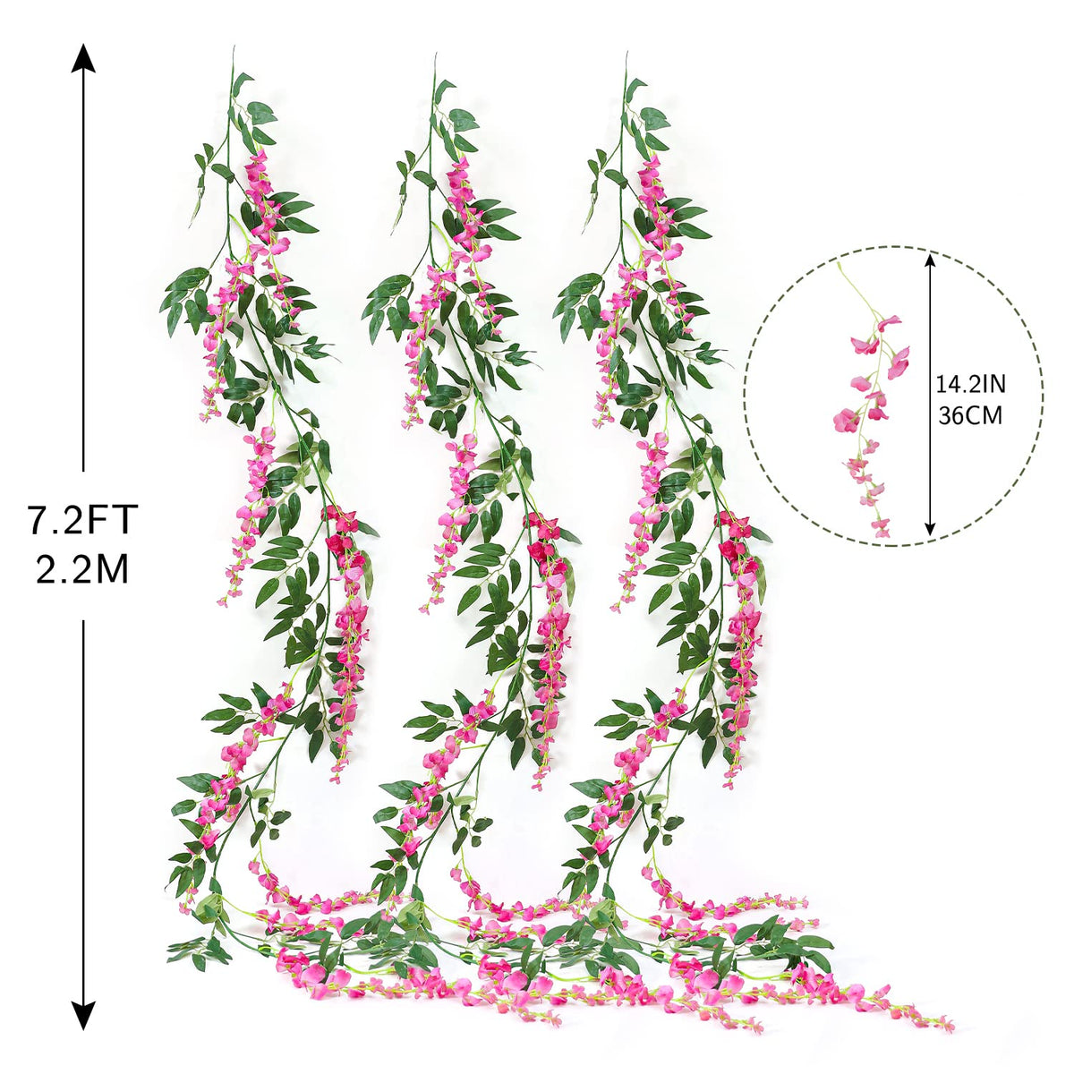 JUSTOYOU wisteria garland enhances rooms with vibrant fuchsia hues.