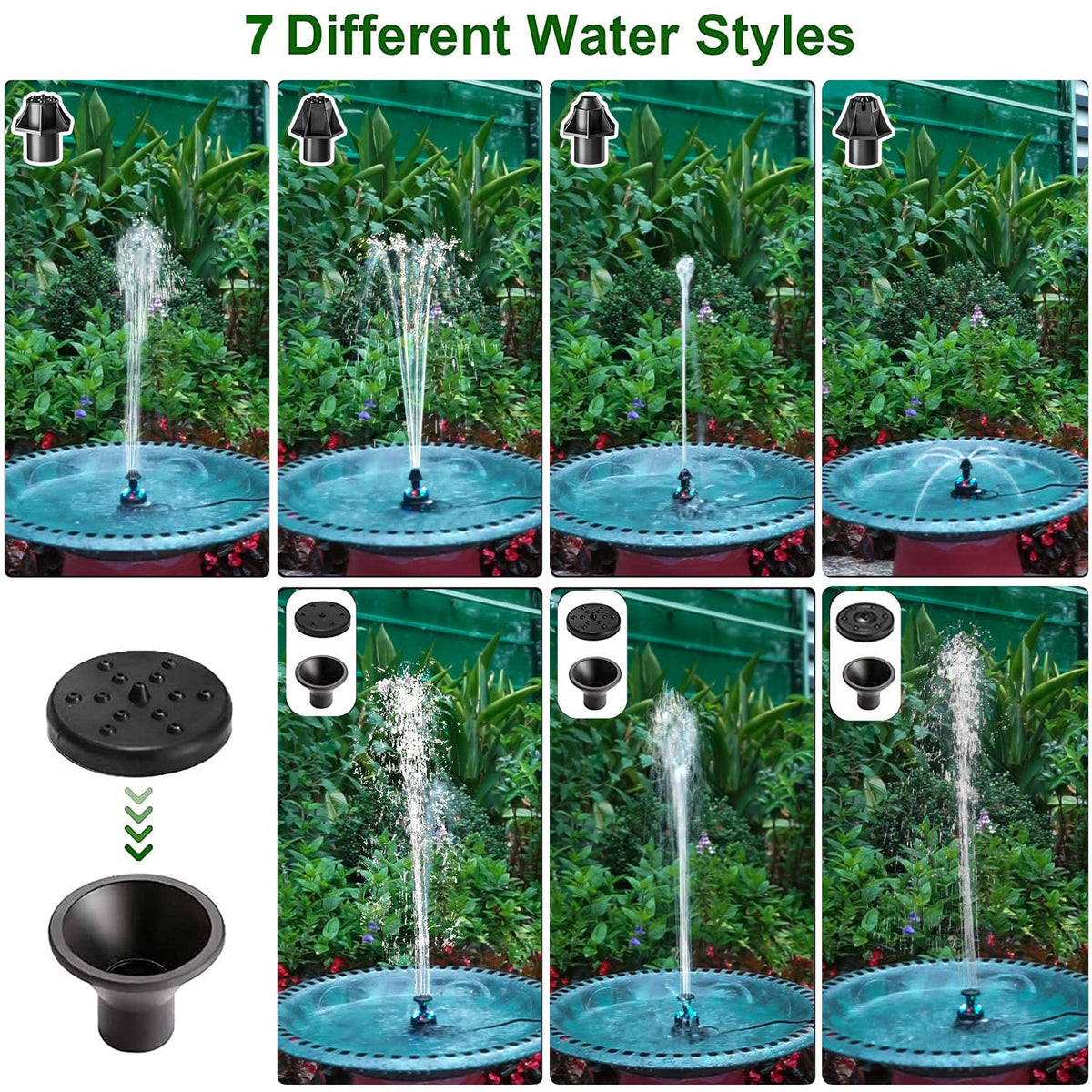JuTai LED-lit water fountain enhances night garden ambiance