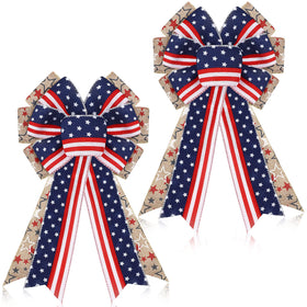 Jutom patriotic burlap star wreath bow on front door for July 4th decor
