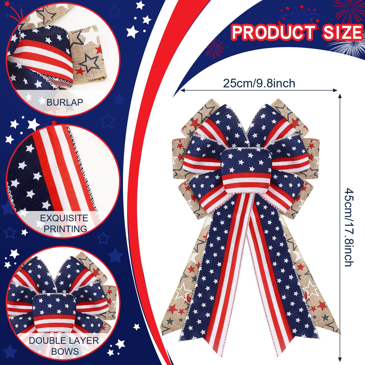 Jutom patriotic burlap star wreath bow on front door with festive colors