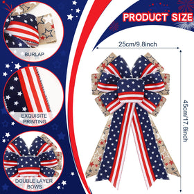 Jutom patriotic burlap star wreath bow on front door with festive colors