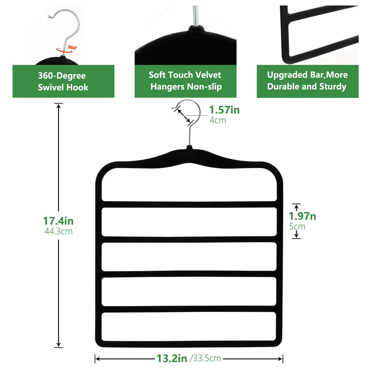 JUUBAOOPN 360 degree swivel hook makes organizing pants quick and easy.