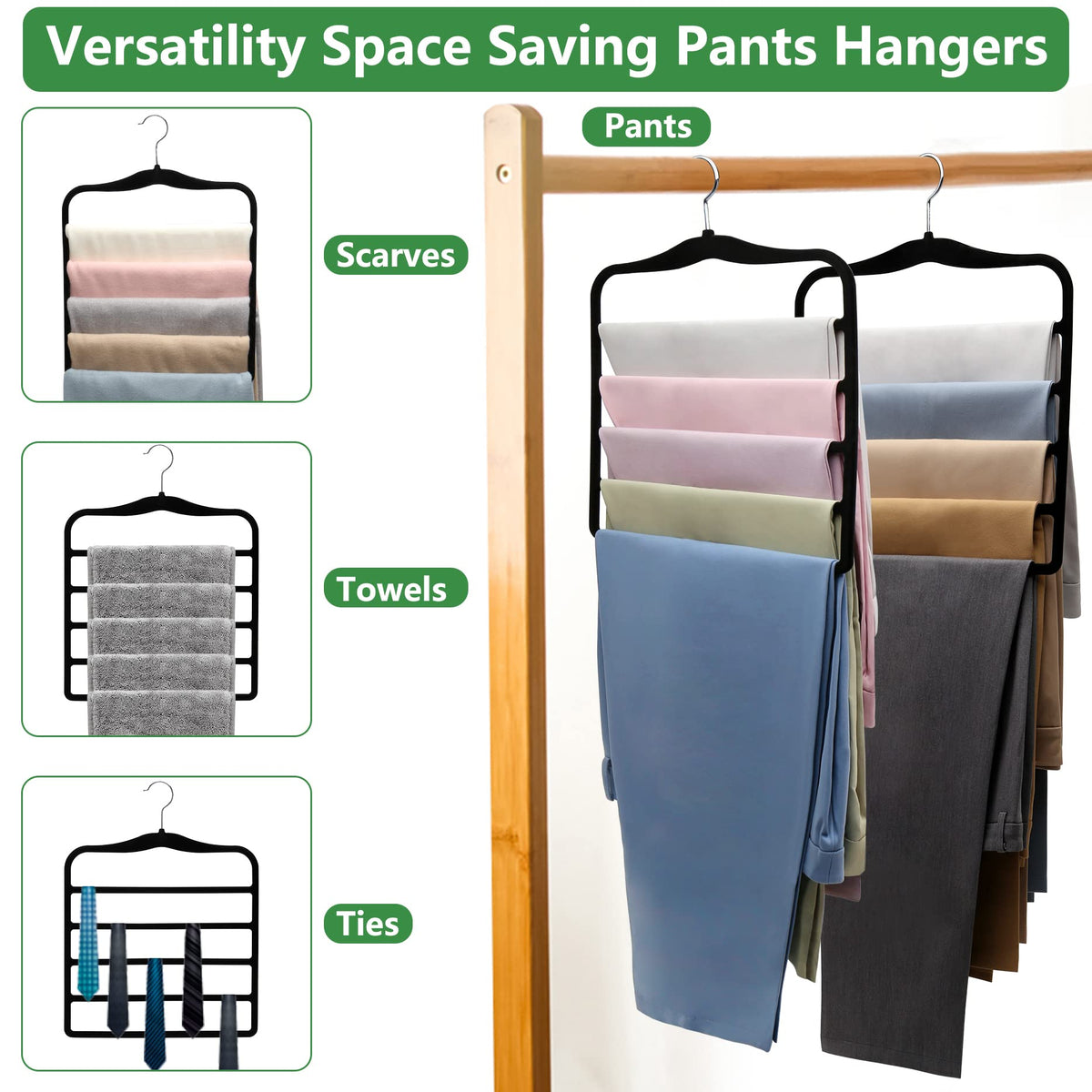 JUUBAOOPN holds five pairs per hanger for versatile storage.