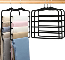 JUUBAOOPN 5 tier velvet pants hanger saves closet space and streamlines outfits.