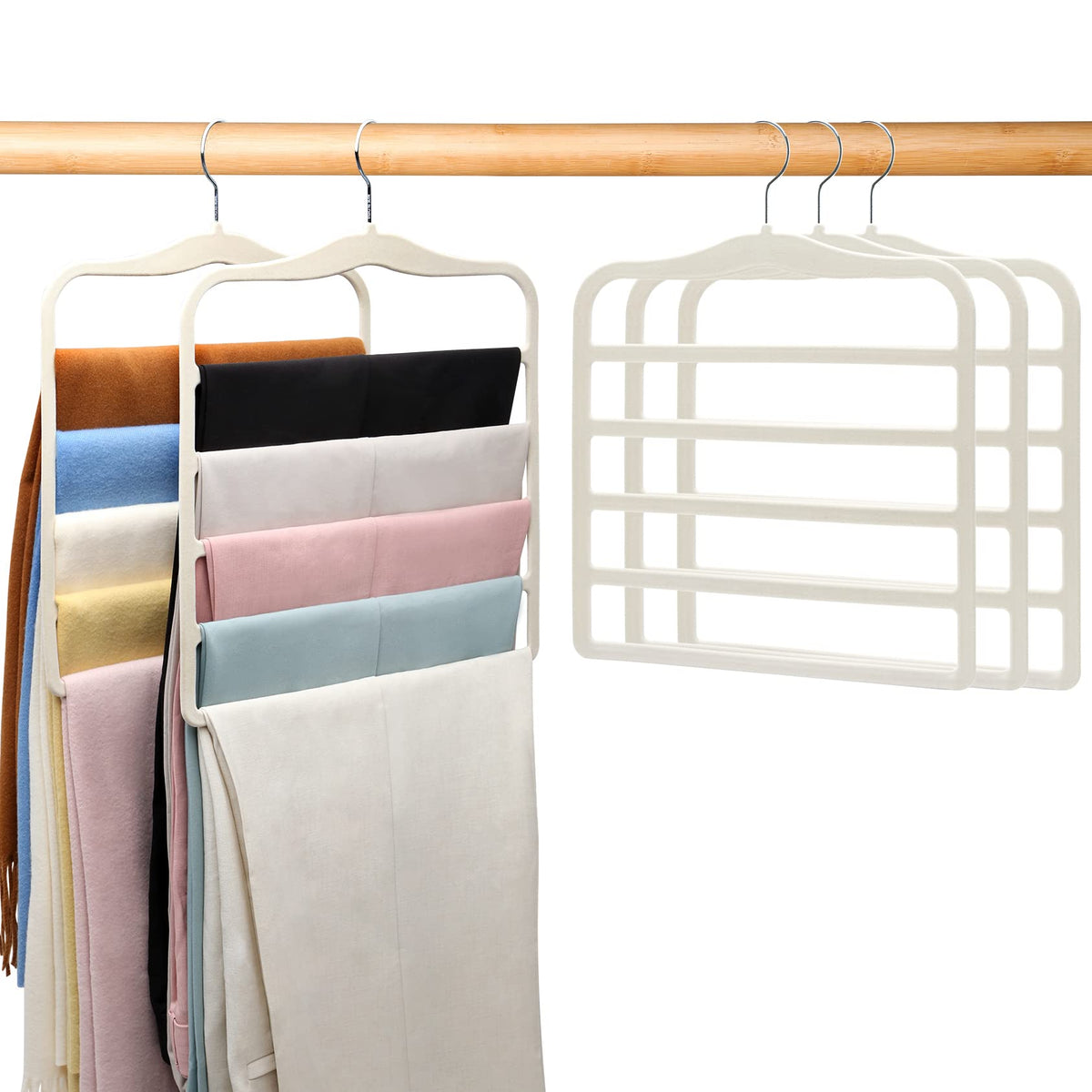 JUUBAOOPN velvet 5-tier pants hanger saves closet space.