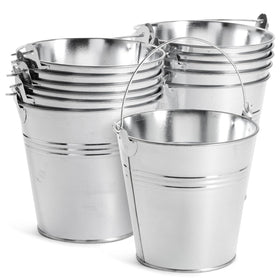 Juvale galvanized metal buckets 12-pack for rustic party decor.