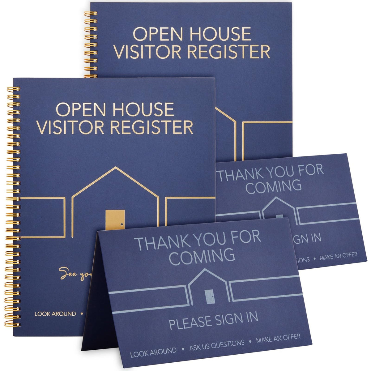 Juvale open house sign-in book in navy blue captures guest details