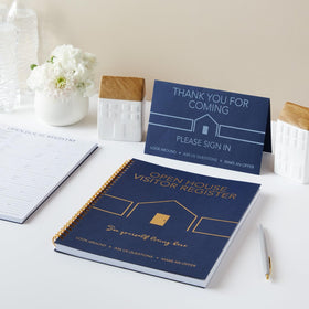 Juvale realtor tent card thanking attendees in navy with foil