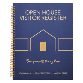 Juvale sign-in book cover in navy blue with textured finish