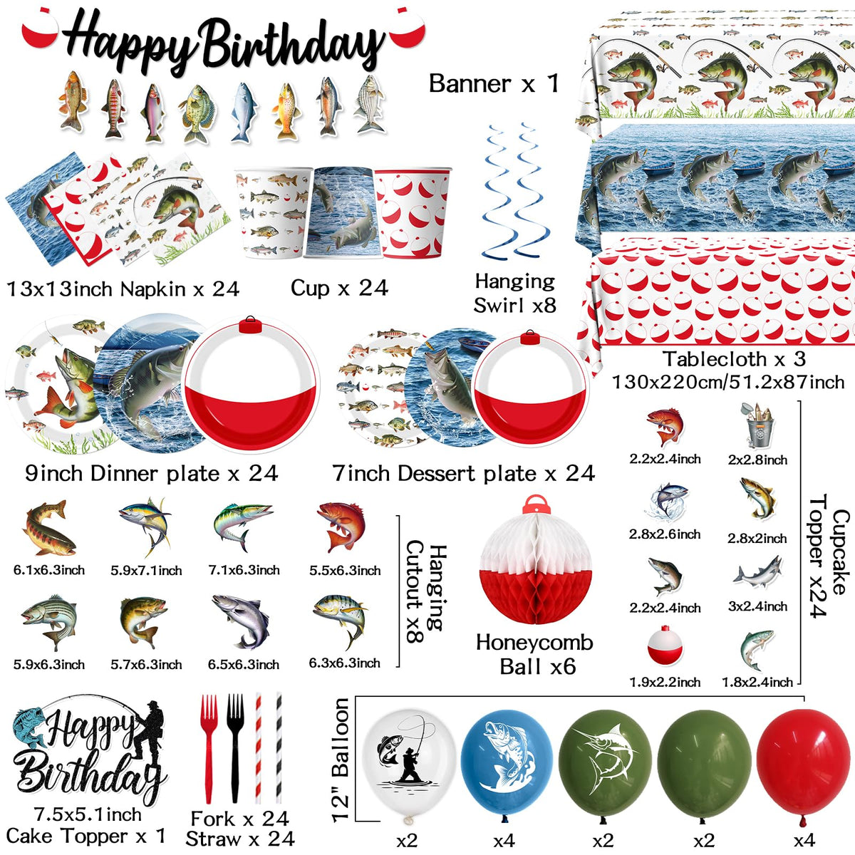 Juweked fishing balloons 12in add color and festive volume to the room.