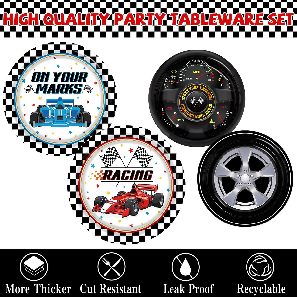Juweked race car dessert plates 7in add color to treats and fast cleanup