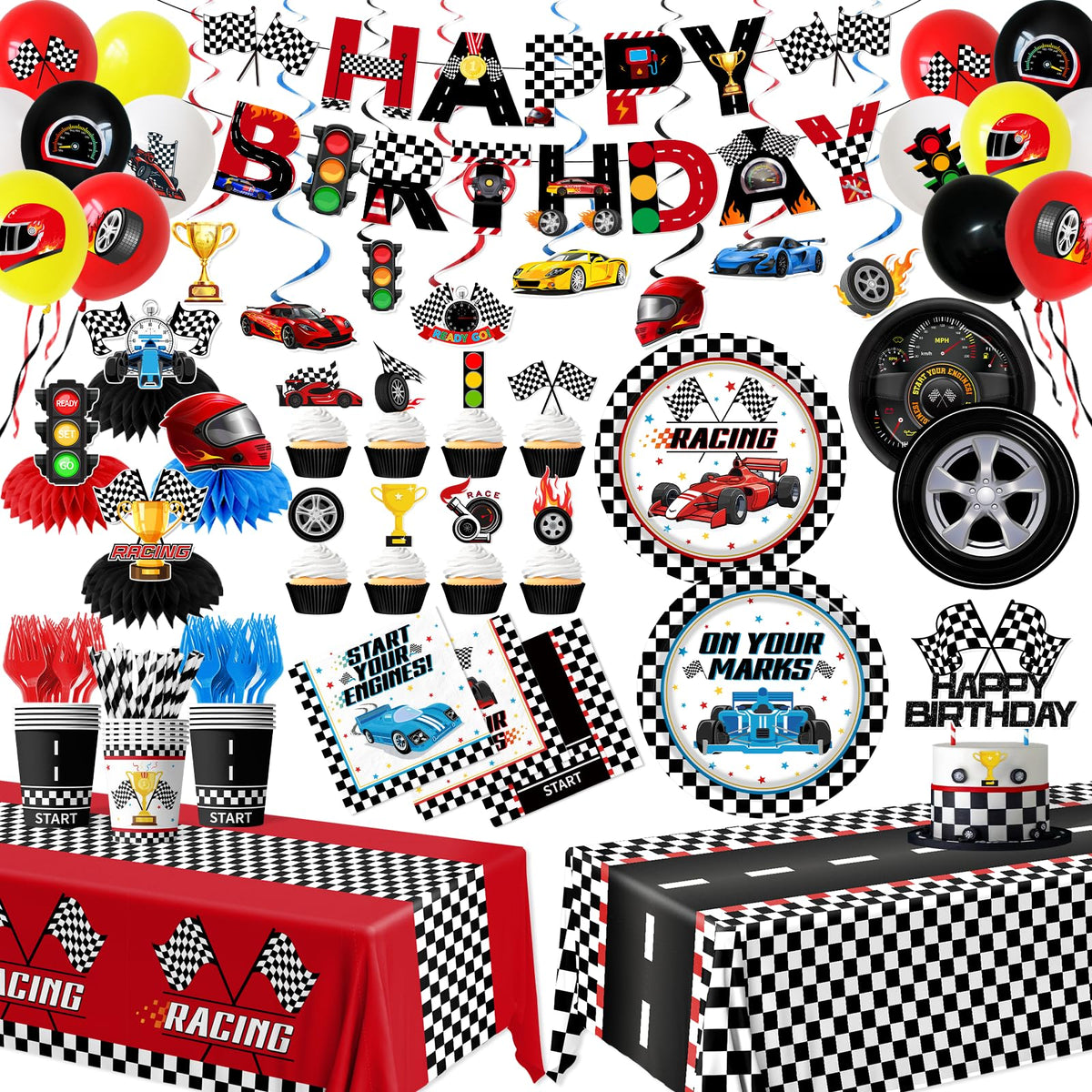 Juweked race car plates 9in for easy, mess-free meals at parties