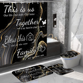 juwute family marble shower curtain set main view for modern bath decor