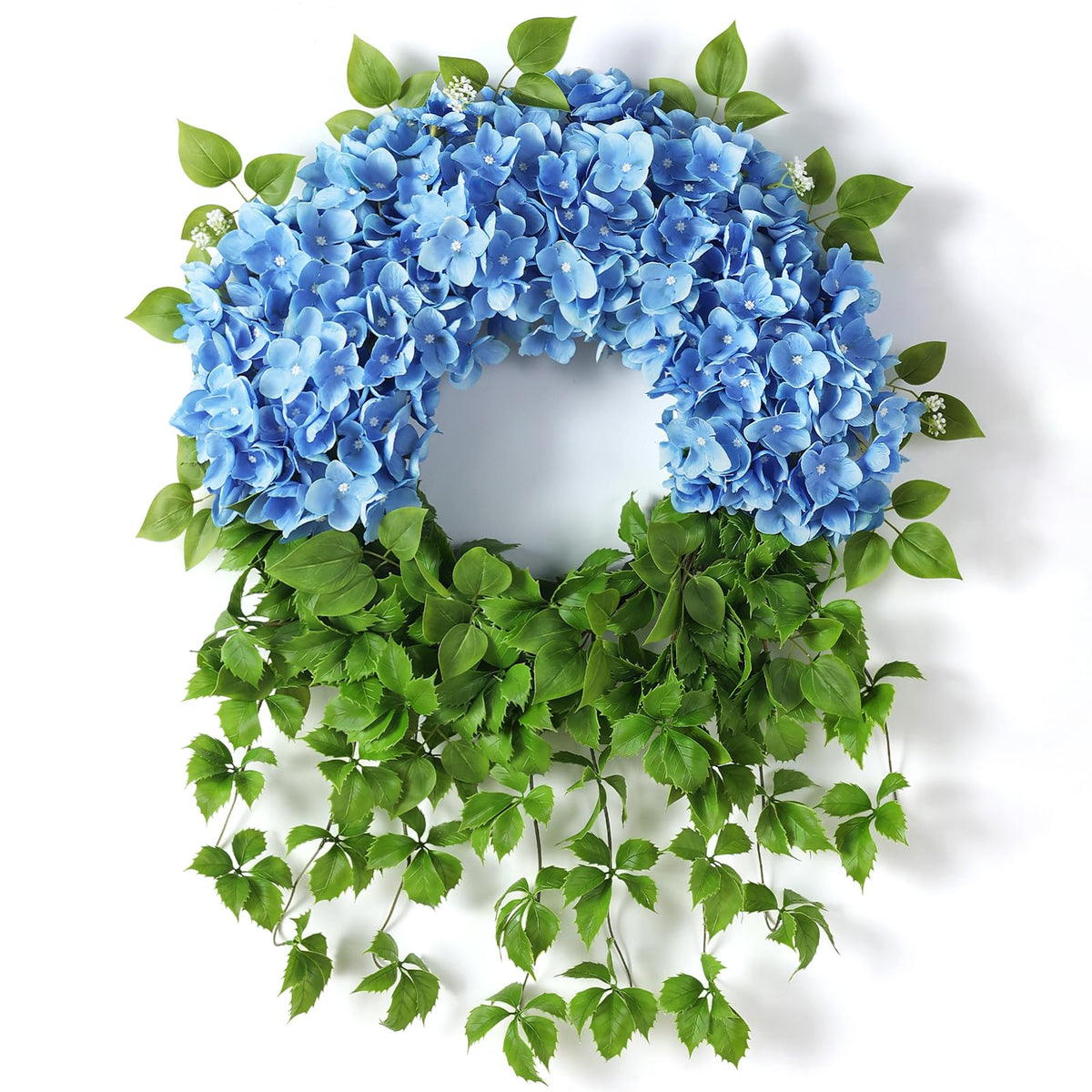 Juxdp blue artificial hydrangea wreath on front door for curb appeal