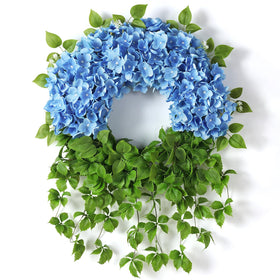 Juxdp blue artificial hydrangea wreath on front door for curb appeal