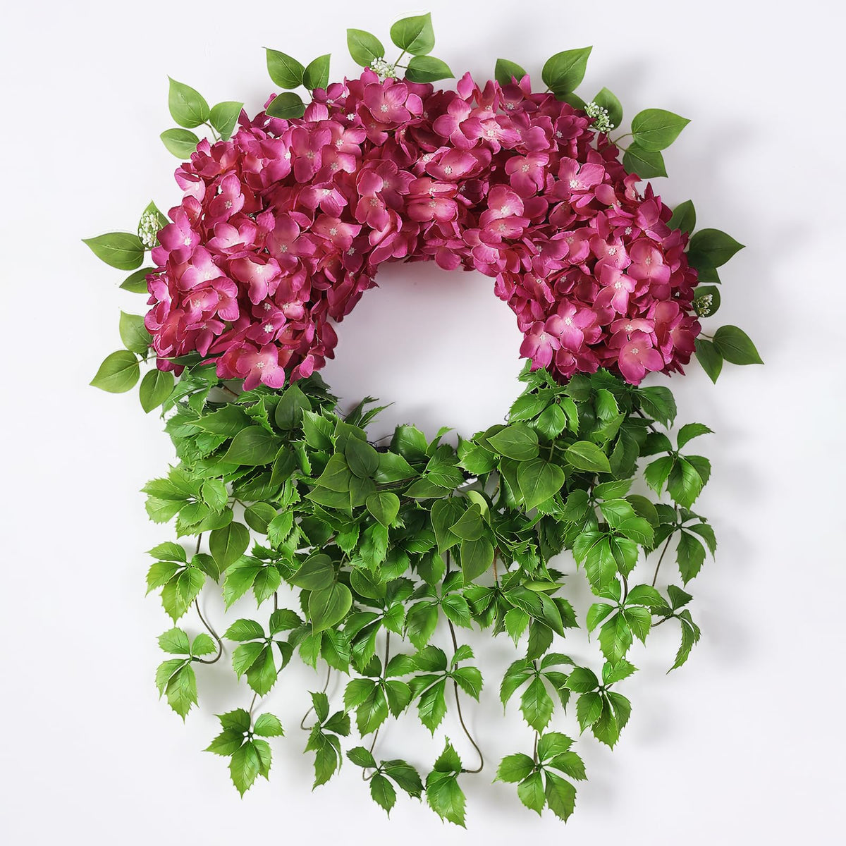 Juxdp artificial hydrangea wreath on front door with vibrant rose red color boosts curb appeal