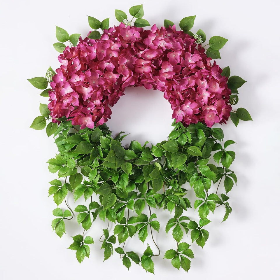 Juxdp artificial hydrangea wreath on front door with vibrant rose red color boosts curb appeal