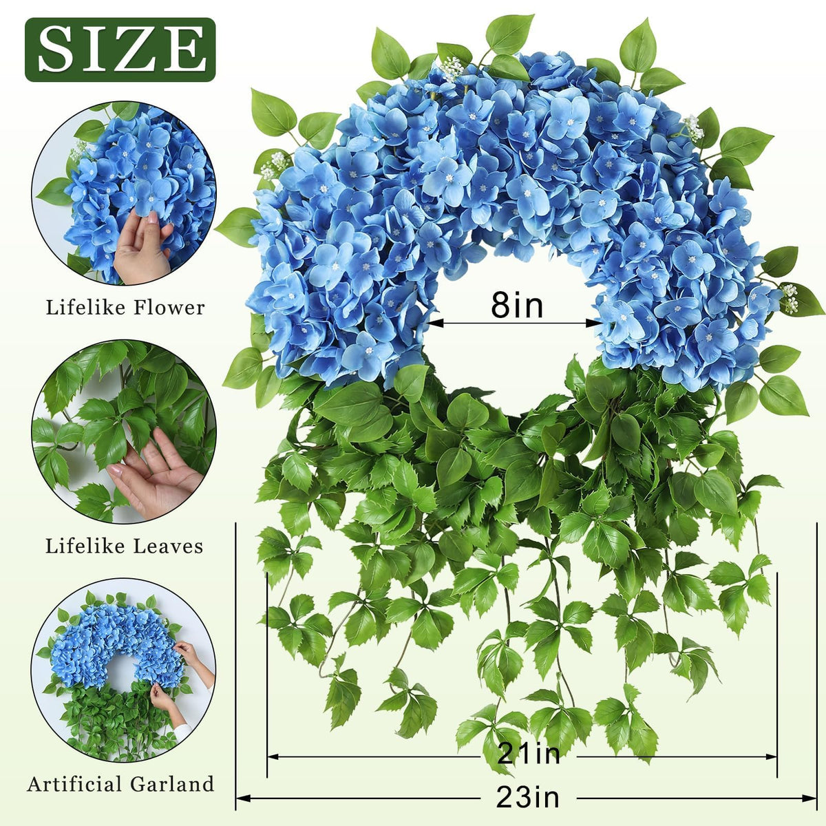 Juxdp blue hydrangea wreath on mantel adds farmhouse charm
