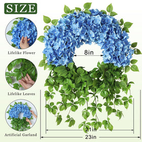 Juxdp blue hydrangea wreath on mantel adds farmhouse charm