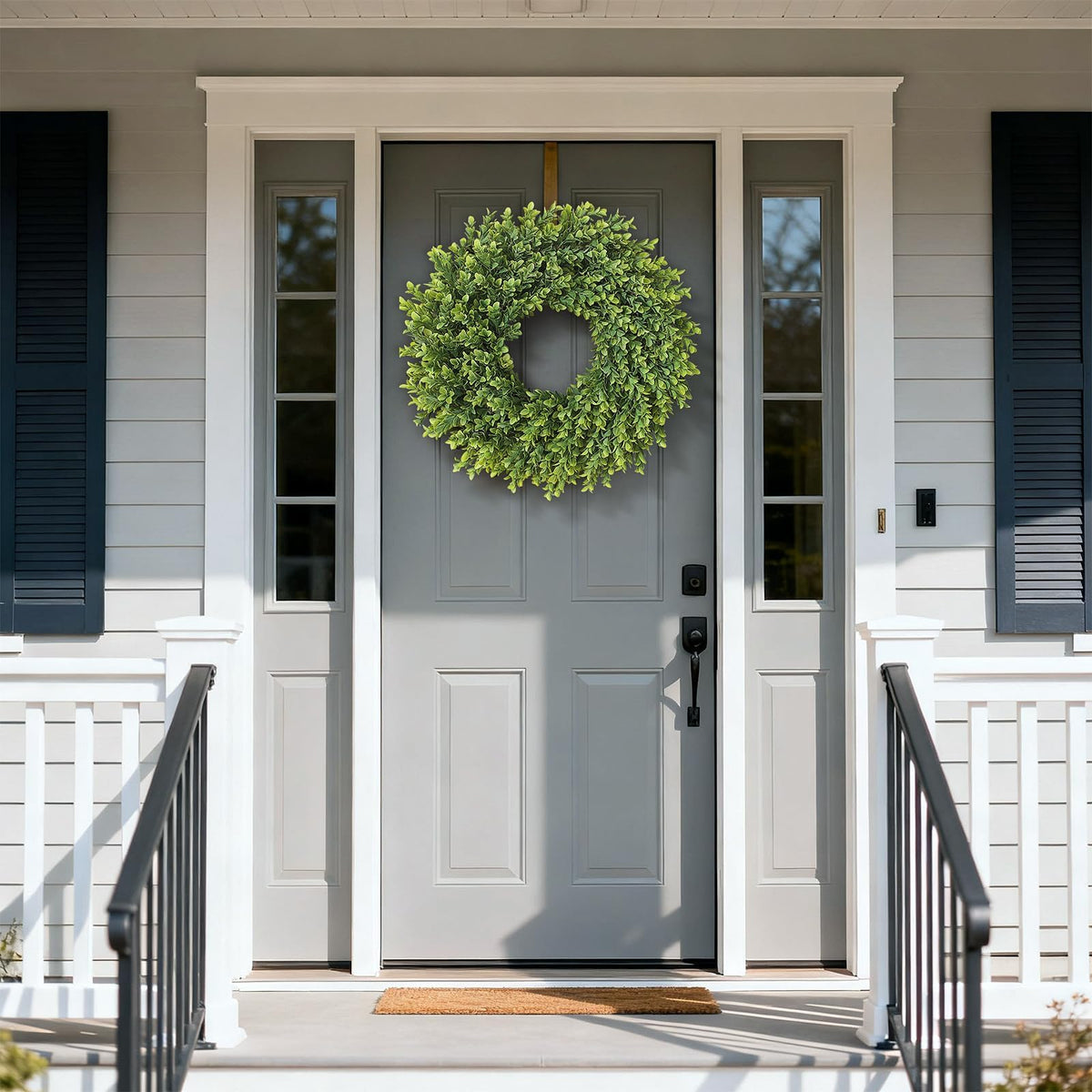 Juxdp boxwood wreath hanging on window or wall