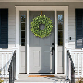 Juxdp boxwood wreath hanging on window or wall