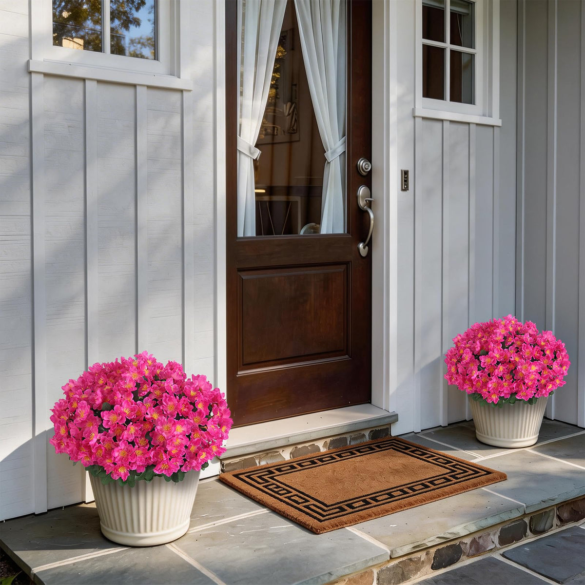 Juxdp camellia topiary ball rose red pairs with classic black pots
