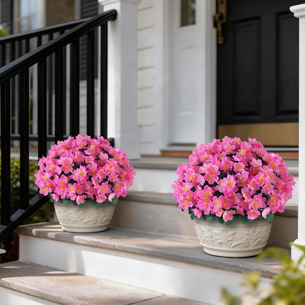 Juxdp camellia topiary ball tree pink side view, weatherproof for porch