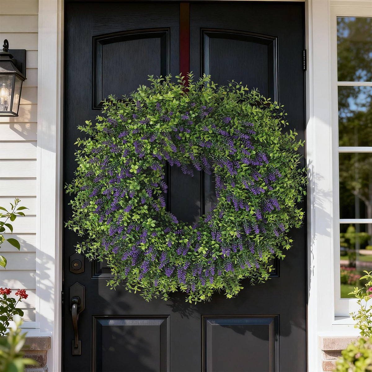 Juxdp easy clean wreath lavender boxwood