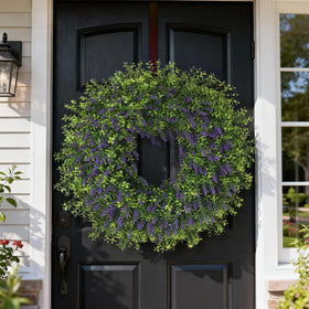 Juxdp easy clean wreath lavender boxwood