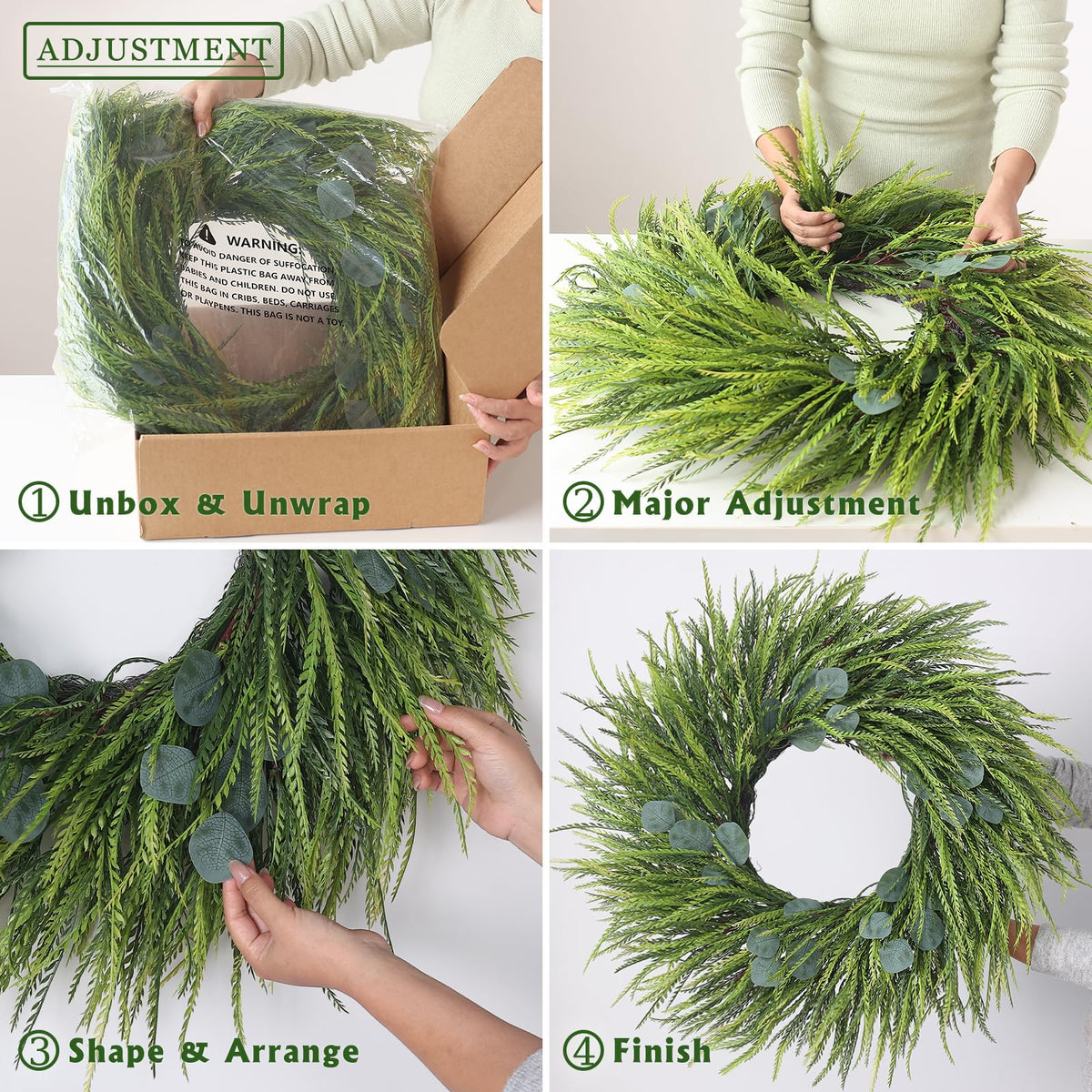 Juxdp farmhouse decor wreath suitable for indoor and outdoor use.