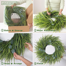 Juxdp farmhouse decor wreath suitable for indoor and outdoor use.
