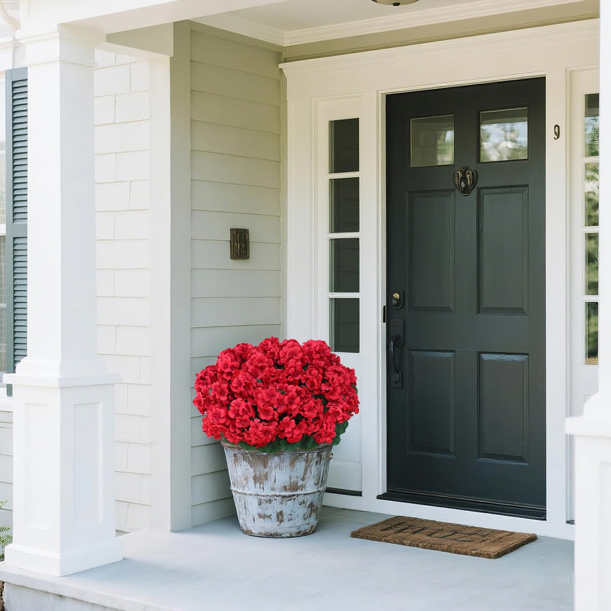 Juxdp red silk geranium petals provide realistic color for outdoor displays.