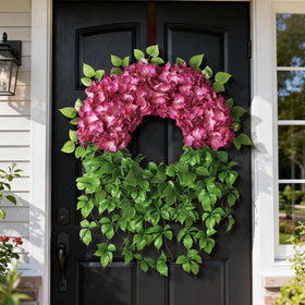 Juxdp hydrangea wreath close-up shows lifelike petals and textured vines