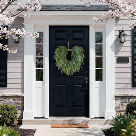 Juxdp 22-inch saw grass and eucalyptus wreath; ideal porch display.