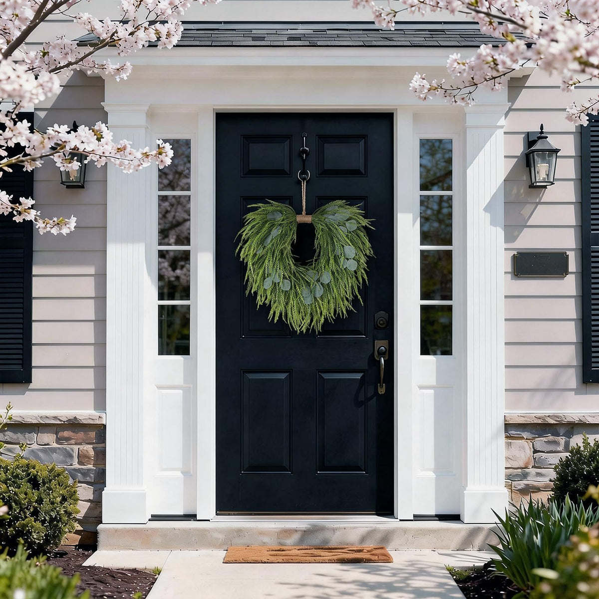 Juxdp 22-inch saw grass and eucalyptus wreath; ideal porch display.