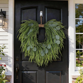 Juxdp saw grass and eucalyptus wreath for windows; fresh spring ambiance.